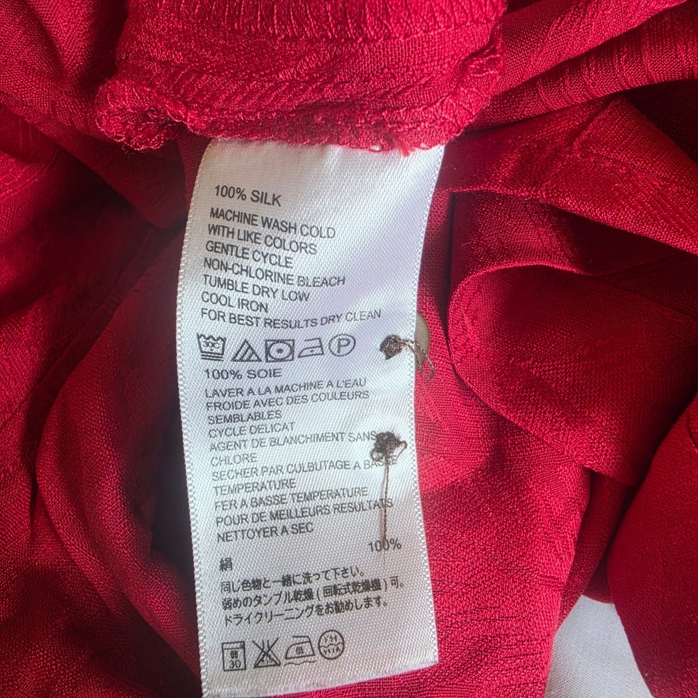 Tommy Bahama Mens Red Jacquard Tropical Leaf 100% Silk Camp Shirt Original Fit - Picture 12 of 12